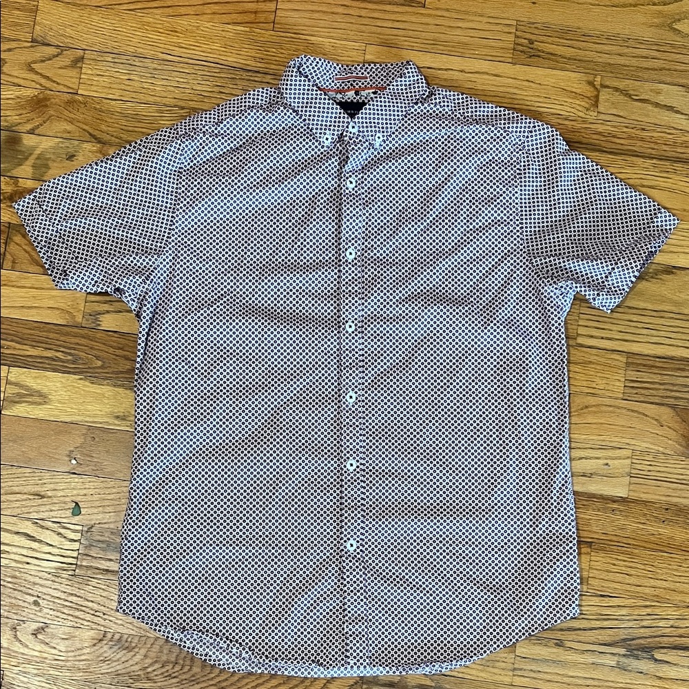 Denim & Flower White Short-Sleeve Button-Down with Navy Micro Dot Print